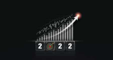 2022 Happy New year banner with goal target and successful concept. Growth and success business...