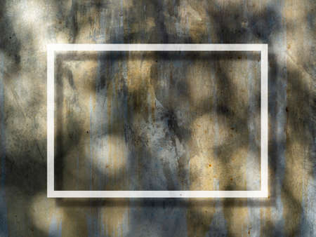 Empty white square frame on cement wall background loft style with sunshine and leaves shadow....
