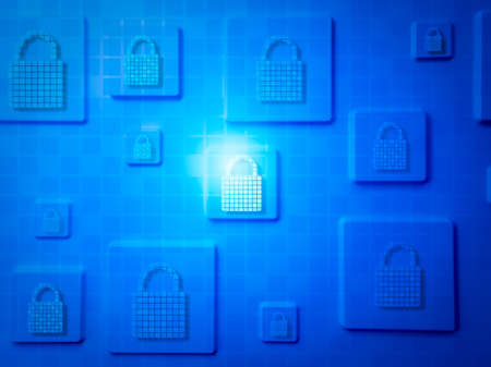 Cyber security concept. Internet cyber personal data secure background. Digital tech padlock icon shining on the blue tone of network global security background.の写真素材