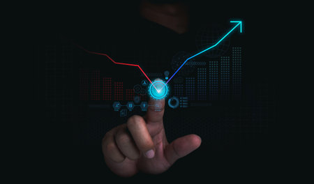 Investment technology, financial, return on investment - ROI concepts. Increasing arrow on digital...