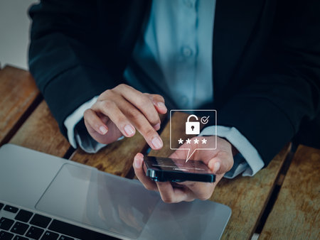 Unlocked mobile phone, cyber security technology concepts. Padlock and passcode code symbol showing on smartphone in person hands after validate password, Identity verification. Business unlocking.の写真素材