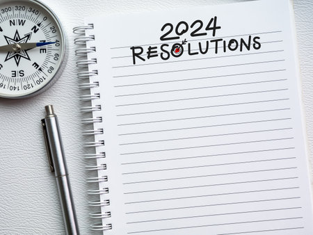 Goals, action, plan, business direction and to do list concepts in new year. Handwriting text, 2024...