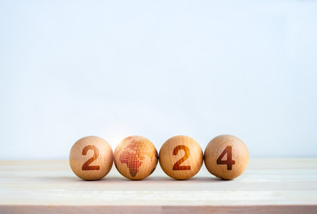 Happy new year 2024 with the world care. Green environmental sustainability concepts. 2024 numbers...