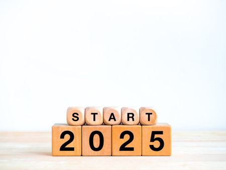 Start a new year 2025, beginning a new challenge, business goal and success concept. Text START with...