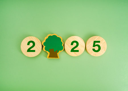 Happy new year 2025 with environmental care and eco-friendly sustainability resolution concept. 2025...