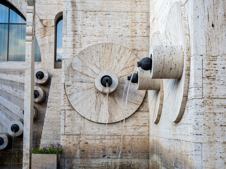 Scene of Yerevan Cascade building complex, detail of design of construction, wall sculptures decoration, modern architecture buildings in Yerevan, Armenia.の写真素材