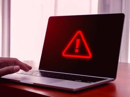 Virus alert. Red triangle, system hacked error sign, malware, attention danger symbol, system error,...