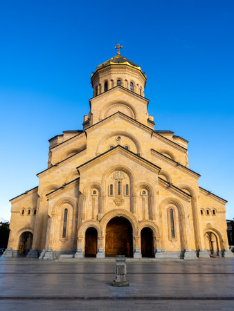 Holy Trinity Cathedral. Vertical scene of Tsminda Sameba, main cathedral of the Georgian Orthodox...