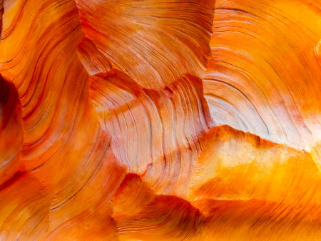 Abstract wall cave scene orange color background. Scene of wonderful lower stone canyon with smooth...