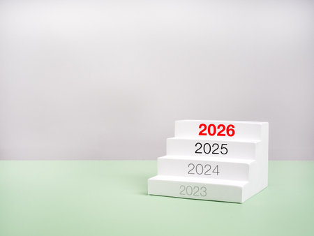 Happy new year 2026 background. Red 2026 calendar numbers with previous years on minimal white...