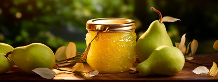 jam with pears in a jar. Selective focus.の素材