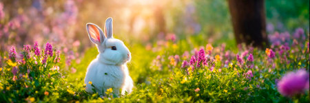portrait of a rabbit in the meadow. Selective focus.の素材