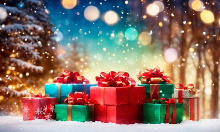 Christmas gifts on a beautiful background. Selective focus.の素材