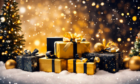Christmas gifts on a beautiful background. Selective focus.の素材
