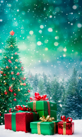 Christmas gifts on a beautiful background. Selective focus.の素材