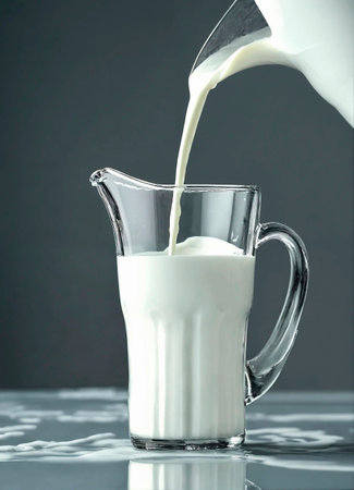 pour milk into a glass. Selective focus.の素材
