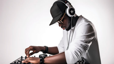 DJ in Bright Outfit on White Background - AI Generatedの素材