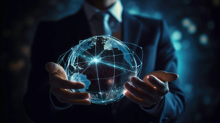 A Suit-clad Man with a Hologram Ball Device - AI Generatedの素材