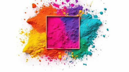 Rainbow sand scattered on white. AI-generated image.の素材