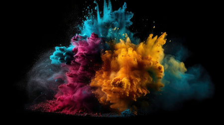 Colorful Sand Explosion on Dark Background (AI Generated)の素材