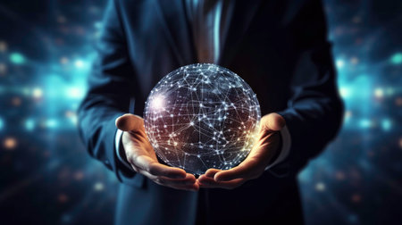 Smart Business Technology with Hologram Ball - AI Generatedの素材