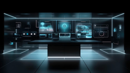 A futuristic way of controlling with holograms and touch in a control center - AI generatedの素材
