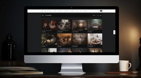 A photostock website on a PC screen - AI generatedの素材