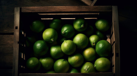 A box of limes with a presentation from a top perspective - AI generatedの素材