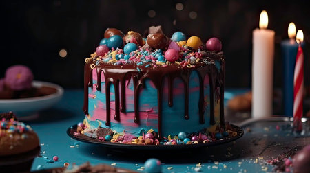 A Beautiful Presentation of a Chocolate Caramel Cake: illustration generated by AIの素材