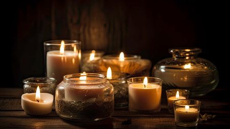 A Romantic and Comfortable Mood with Candles and Scent AI Illustrationの素材