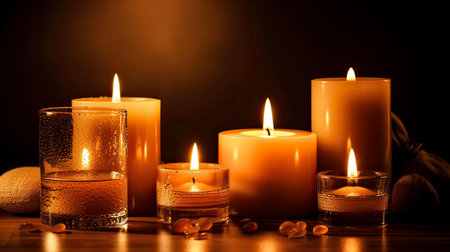 A Warm and Cozy Interior Design with Candles and Flame AI Illustrationの素材