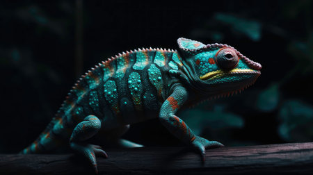 Computer Technology and Wildlife: A Mysterious Picture of a Colorful Chameleon Created by AIの素材