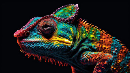 Fantasy and Reality: A Unique Image of a Colorful Chameleon Generated by AIの素材