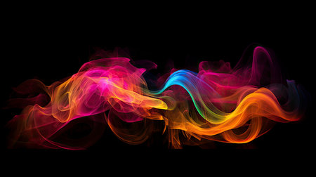 The Design of a Dark Background with Neon Wavy Lines: A Picture Created by AIの素材