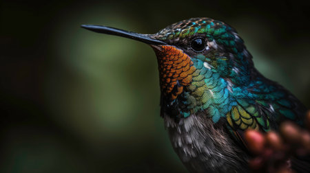 The Detail and Color of a Hummingbird in Macro: A Picture Created by AIの素材