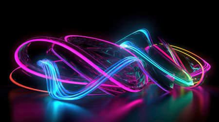 A Creative Photo of Neon Wavy Lines on a Dark Background: AI-Generated Imageの素材