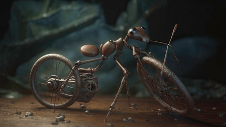 A Fantasy Image of a Bicycle-Shaped Spider: A Photo Generated by AIの素材
