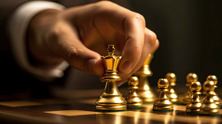 Businessman and Gold Chess Strategy: Drawing Generated by Artificial Intelligenceの素材