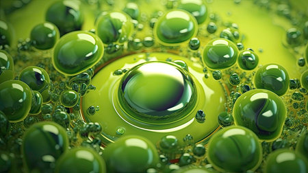Futuristic Design of Green Bubbles and Light: AI Generated Illustrationの素材