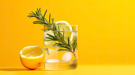 Summer Drink with Lemon Slices on Gradient Background: AI Generated Illustrationの素材