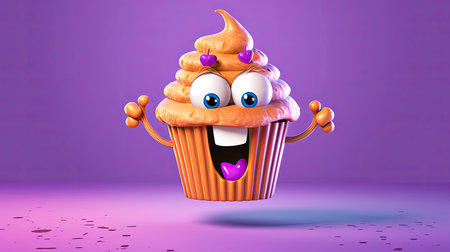 Humorous Cake: Muffin with a Funny Face: AI Generated Illustrationの素材