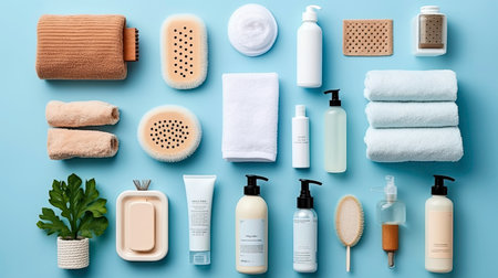 Digital Design of Makeup and Brushes on Light Blue AI Pictureの素材