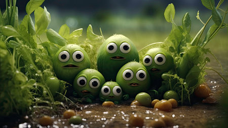 Comedy Vegetable: A Funny Pea Generated by AIの素材