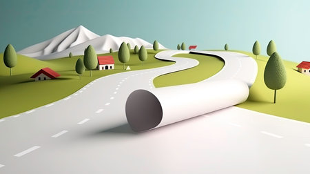 A Scenic and Adventurous Mountain Road: A Scale Model on a Stand Generated by AIの素材