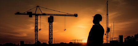 A Builder and a Sunset: A Banner for a Construction Site Generated by AIの素材