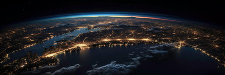 A Sunset and a Night on a Planet: A Beautiful and Amazing Scenery Generated by AIの素材