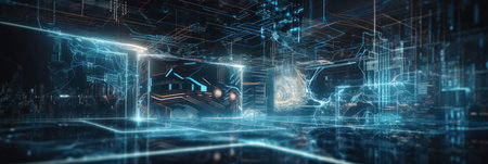A Future of Nanotechnology: A Hologram and Simulation Image for a Banner Generated by AIの素材