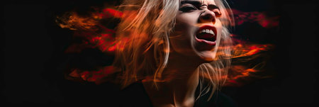 Fiery Emotion of a Screaming Girl AI Generatedの素材