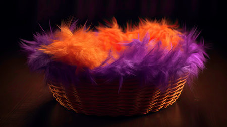 Boho Style Basket with Colorful Feathers AI Generatedの素材