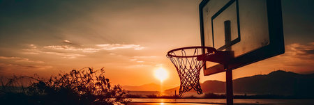A Basketball Hoop in the Evening Sky: A Beautiful and Natural Landscape Generated by AIの素材
